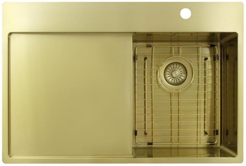 Pure.Sink Exclusivo Arany színű kis mosogató csöpögőrésszel 78x52 cm Csap jobb oldalon PEX3478RT-60