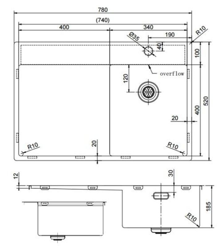 Pure.Sink Exclusivo Arany színű kis mosogató csöpögőrésszel 78x52 cm Csap jobb oldalon PEX3478RT-60