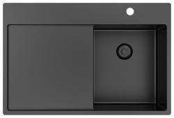 Pure.Sink Exclusivo Gun Metal kis mosogató csapteleppel és csepegtetővel 78x52 cm Tapwing jobb PEX3478RT-61