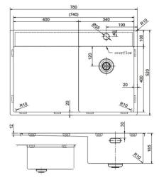 Pure.Sink Exclusivo Gun Metal kis mosogató csapteleppel és csepegtetővel 78x52 cm Tapwing jobb PEX3478RT-61