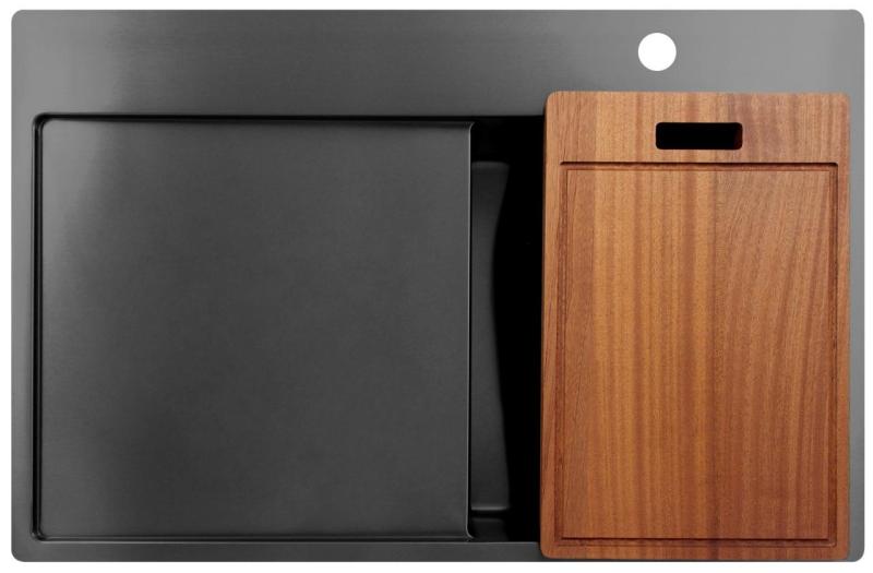 Pure.Sink Exclusivo Gun Metal kis mosogató csapteleppel és csepegtetővel 78x52 cm Tapwing jobb PEX3478RT-61