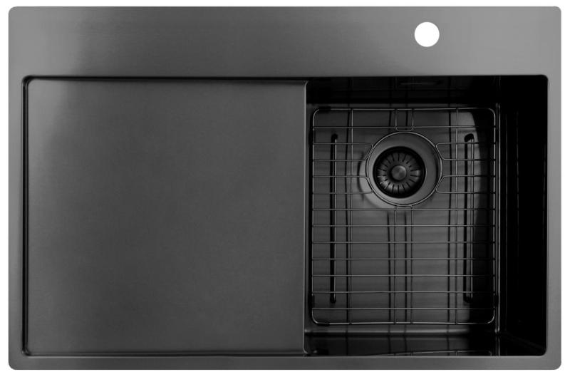 Pure.Sink Exclusivo Gun Metal kis mosogató csapteleppel és csepegtetővel 78x52 cm Tapwing jobb PEX3478RT-61