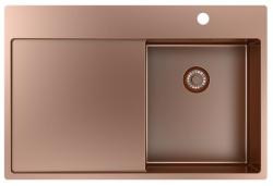 Pure.Sink Exclusivo Réz kis mosogató csapteleppel és csepegtető résszel 78x52 cm Jobb oldali Tapwing PEX3478RT-62
