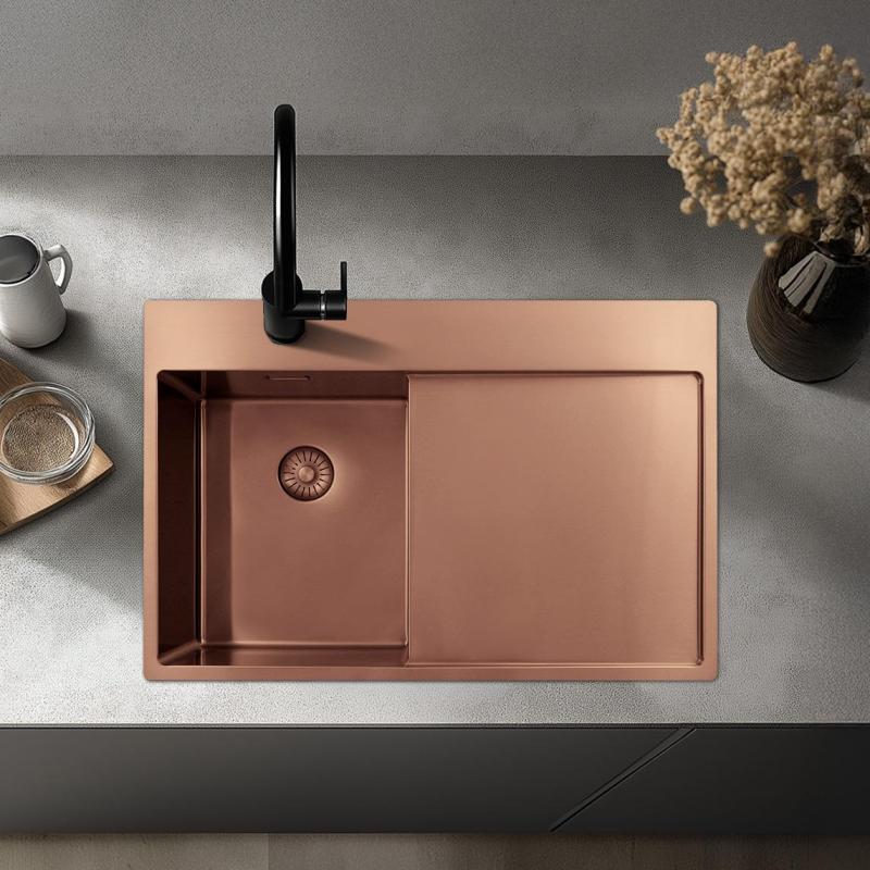 Pure.Sink Exclusivo Réz kis mosogató csapteleppel és csepegtető résszel 78x52 cm Jobb oldali Tapwing PEX3478RT-62