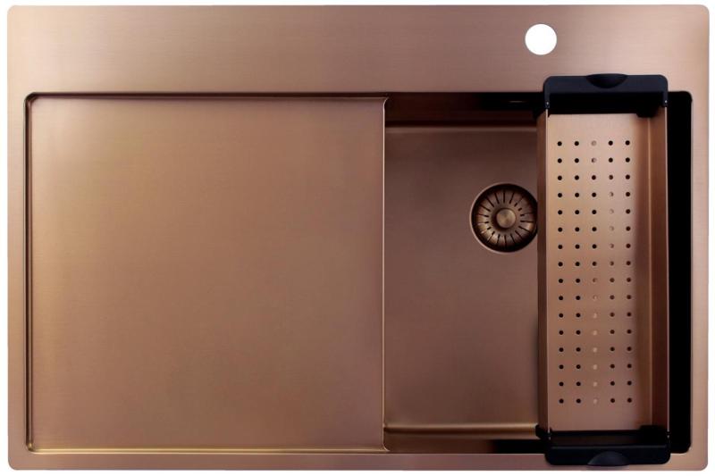 Pure.Sink Exclusivo Réz kis mosogató csapteleppel és csepegtető résszel 78x52 cm Jobb oldali Tapwing PEX3478RT-62