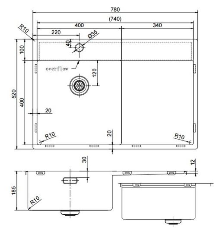 Pure.Sink Exclusivo RVS mosogatómedence csepegtető résszel 78x52 cm Tapwing bal PEX4078LT-02