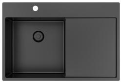 Pure.Sink Exclusivo Gun Metal mosogató csapteleppel, csepegtetőrészleggel 78x52 cm Tapwing bal PEX4078LT-61