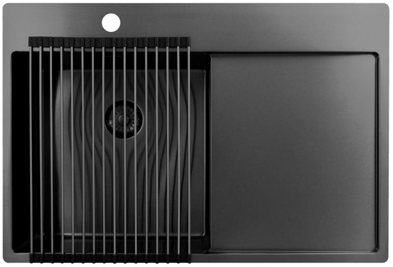 Pure.Sink Exclusivo Gun Metal mosogató csapteleppel, csepegtetőrészleggel 78x52 cm Tapwing bal PEX4078LT-61