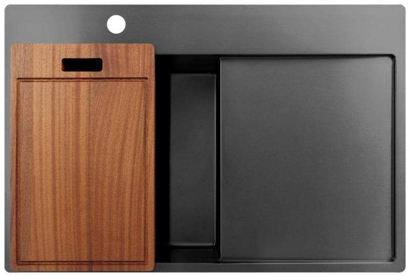 Pure.Sink Exclusivo Gun Metal mosogató csapteleppel, csepegtetőrészleggel 78x52 cm Tapwing bal PEX4078LT-61