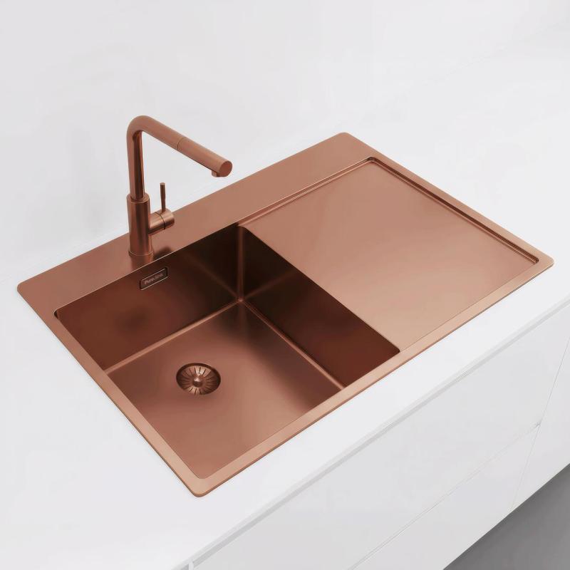 Pure.Sink Exclusivo Réz mosogató, csepegtetővel 78x52 cm Bal oldali csaptelep PEX4078LT-62