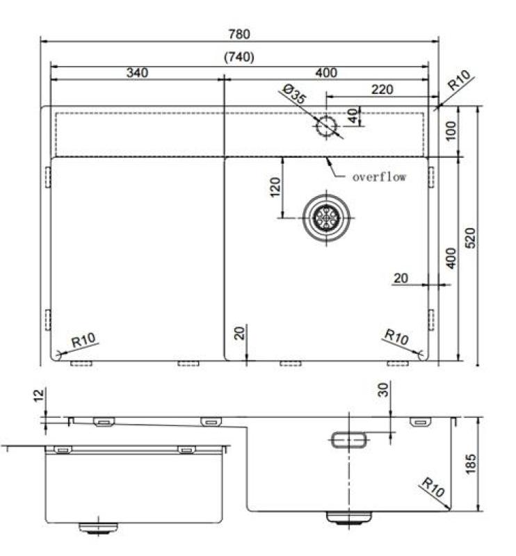 Pure.Sink Exclusivo RVS mosogató csapteleppel és csepegtető résszel 78x52 cm jobb oldali Tapwing PEX4078RT-02