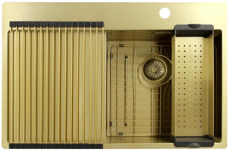 Pure.Sink Exclusivo Arany mosogató lecsepegtetővel 78x52 cm Csap jobb oldalon PEX4078RT-60