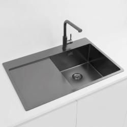 Pure.Sink Exclusivo Gun Metal mosogató csapteleppel, csepegtető résszel 78x52 cm Tapwing jobb PEX4078RT-61