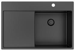 Pure.Sink Exclusivo Gun Metal mosogató csapteleppel, csepegtető résszel 78x52 cm Tapwing jobb PEX4078RT-61