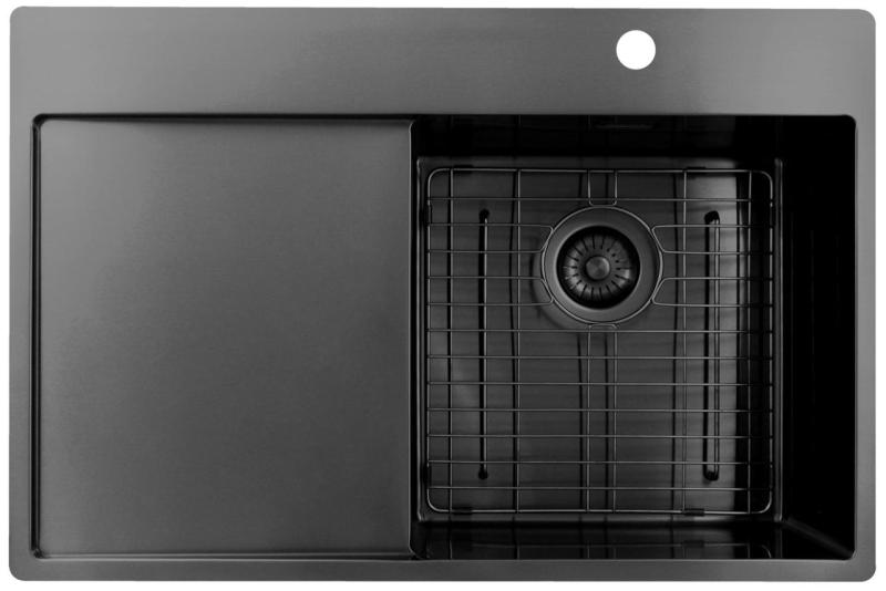 Pure.Sink Exclusivo Gun Metal mosogató csapteleppel, csepegtető résszel 78x52 cm Tapwing jobb PEX4078RT-61