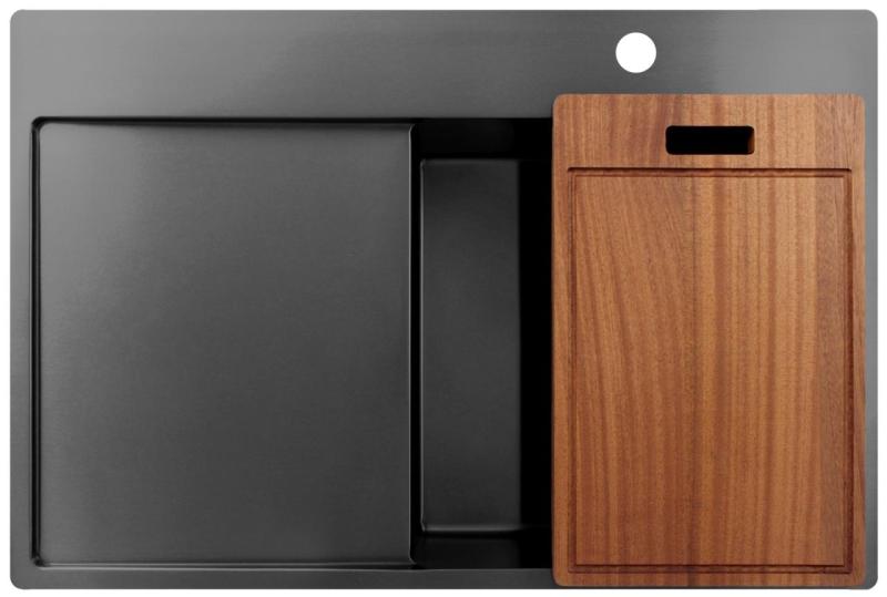 Pure.Sink Exclusivo Gun Metal mosogató csapteleppel, csepegtető résszel 78x52 cm Tapwing jobb PEX4078RT-61