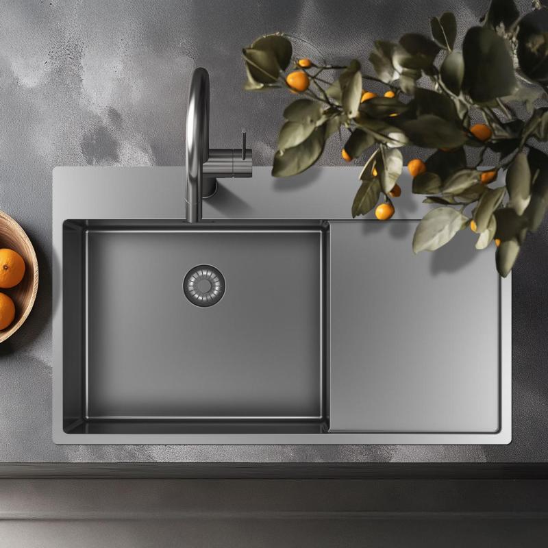 Pure.Sink Exclusivo RVS mosogató csapórésszel 86x52 cm Tapwing bal PEX5086LT-02