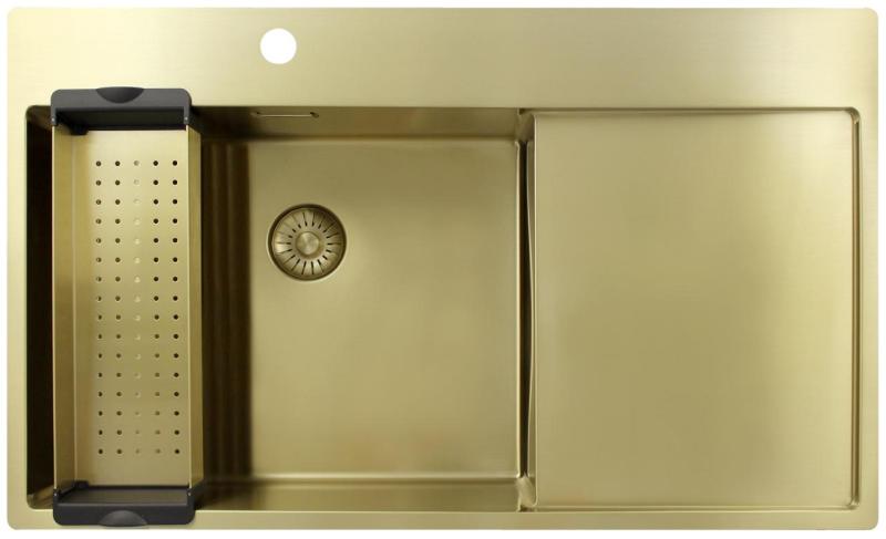 Pure.Sink Exclusivo Arany mosogató lecsepegtetővel 86x52 cm Csap bal oldalon PEX5086LT-60