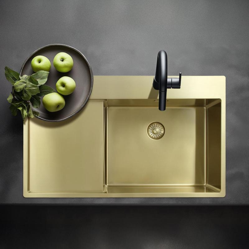 Pure.Sink Exclusivo Arany mosogató lecsepegtetővel 86x52 cm Csap bal oldalon PEX5086LT-60