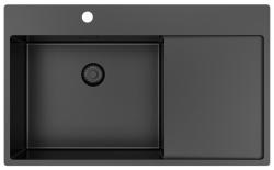 Pure.Sink Exclusivo Gun Metal mosogató csapteleppel és lecsepegtető résszel 86x52 cm Tapwing bal PEX5086LT-61