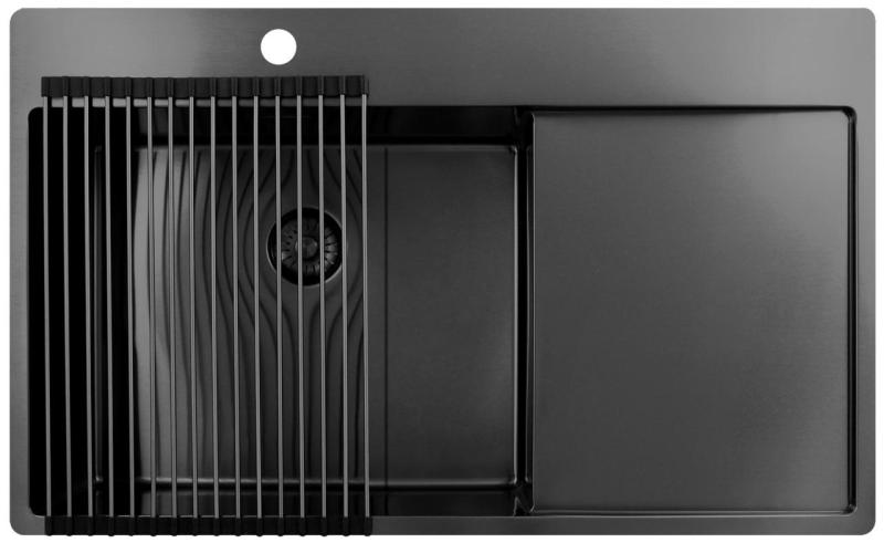 Pure.Sink Exclusivo Gun Metal mosogató csapteleppel és lecsepegtető résszel 86x52 cm Tapwing bal PEX5086LT-61