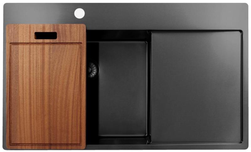 Pure.Sink Exclusivo Gun Metal mosogató csapteleppel és lecsepegtető résszel 86x52 cm Tapwing bal PEX5086LT-61