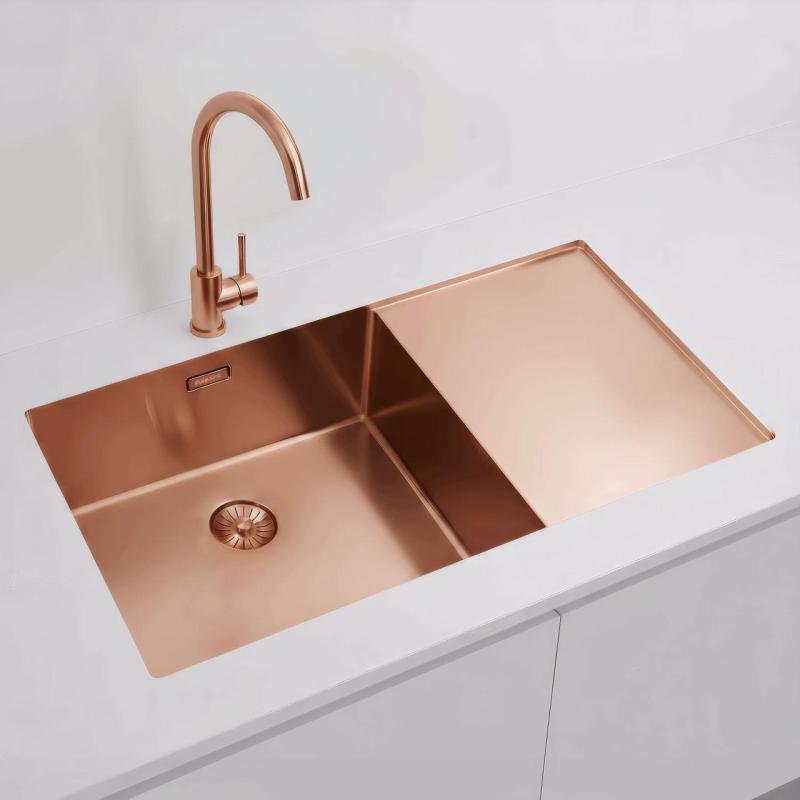 Pure.Sink Exclusivo Réz mosogató csapteleppel és csepegtető résszel 86x52 cm Bal oldali Tapwing PEX5086LT-62