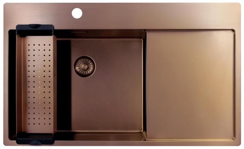 Pure.Sink Exclusivo Réz mosogató csapteleppel és csepegtető résszel 86x52 cm Bal oldali Tapwing PEX5086LT-62