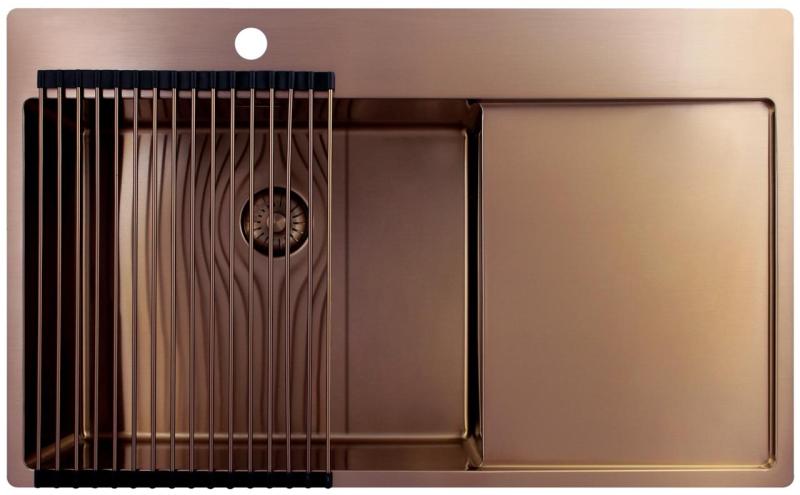 Pure.Sink Exclusivo Réz mosogató csapteleppel és csepegtető résszel 86x52 cm Bal oldali Tapwing PEX5086LT-62