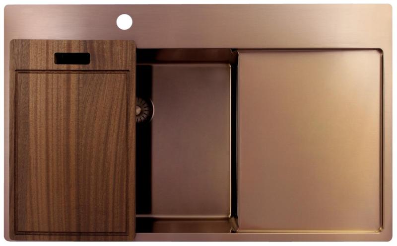 Pure.Sink Exclusivo Réz mosogató csapteleppel és csepegtető résszel 86x52 cm Bal oldali Tapwing PEX5086LT-62