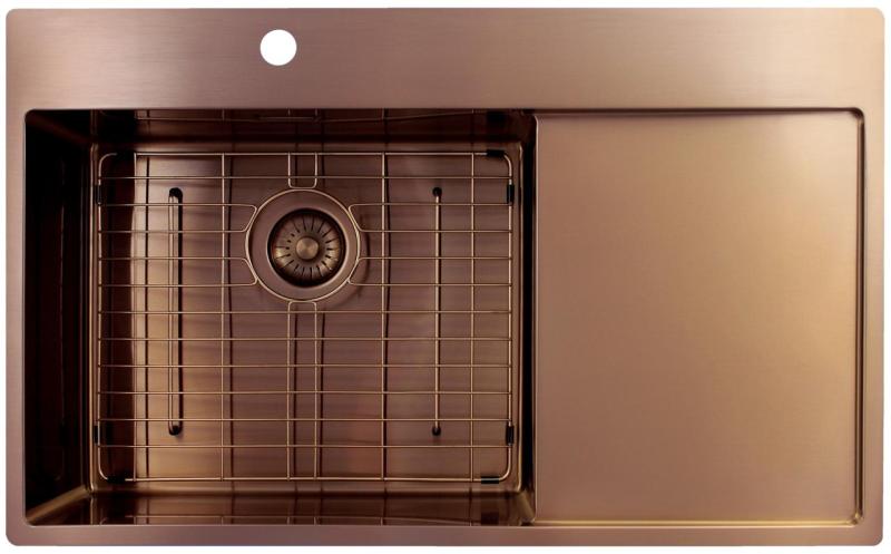 Pure.Sink Exclusivo Réz mosogató csapteleppel és csepegtető résszel 86x52 cm Bal oldali Tapwing PEX5086LT-62