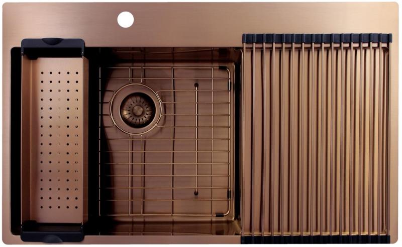 Pure.Sink Exclusivo Réz mosogató csapteleppel és csepegtető résszel 86x52 cm Bal oldali Tapwing PEX5086LT-62