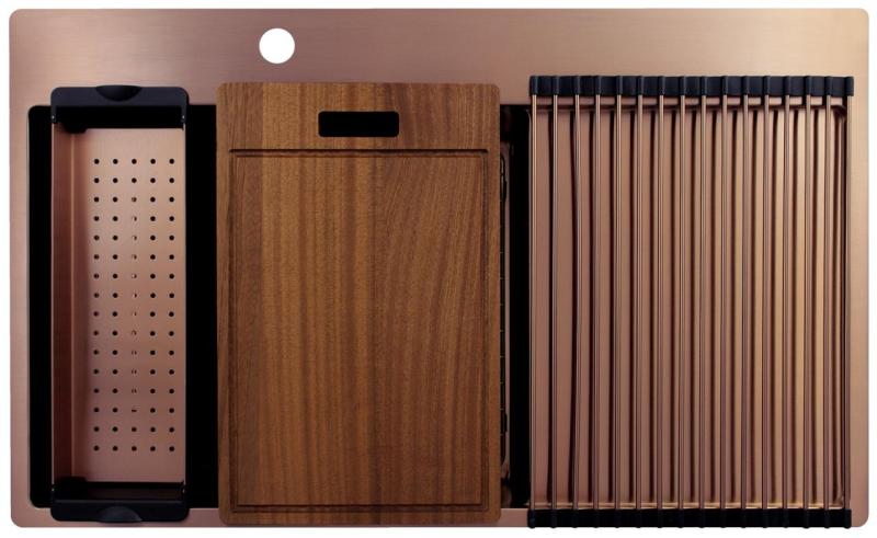 Pure.Sink Exclusivo Réz mosogató csapteleppel és csepegtető résszel 86x52 cm Bal oldali Tapwing PEX5086LT-62