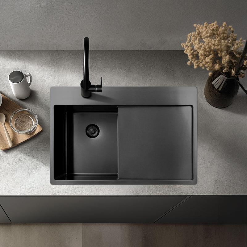 Pure.Sink Exclusivo RVS mosogató csapteleppel és csepegtetővel 86x52 cm Tapwing jobb PEX5086RT-02