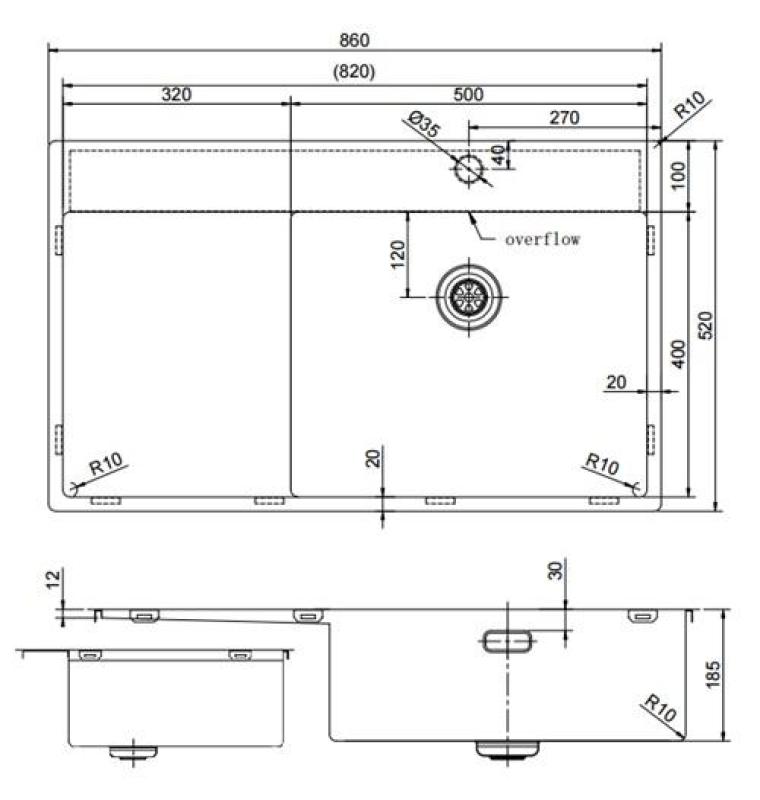 Pure.Sink Exclusivo RVS mosogató csapteleppel és csepegtetővel 86x52 cm Tapwing jobb PEX5086RT-02