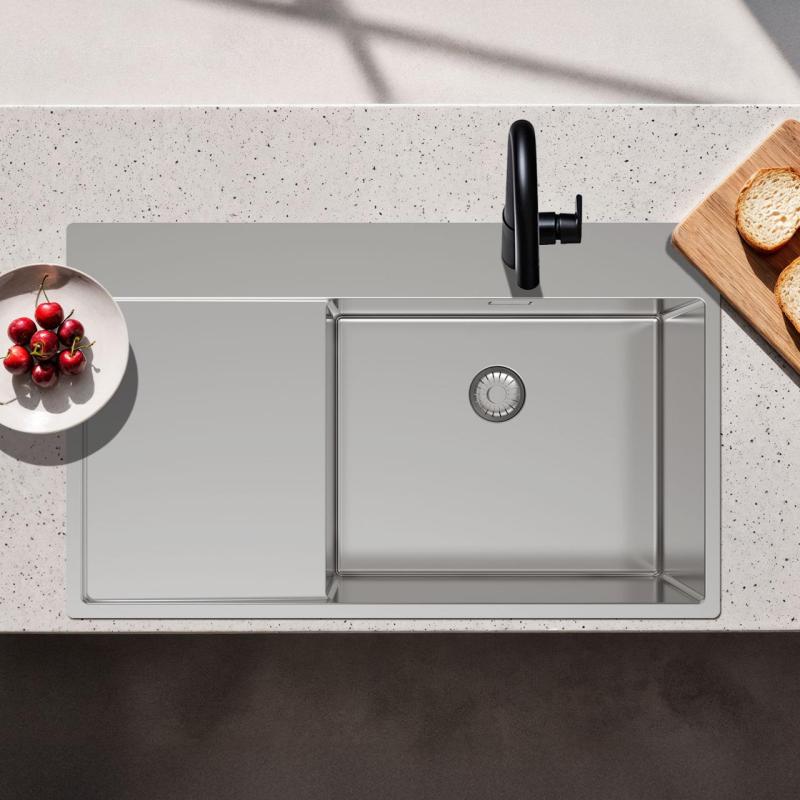 Pure.Sink Exclusivo RVS mosogató csapteleppel és csepegtetővel 86x52 cm Tapwing jobb PEX5086RT-02