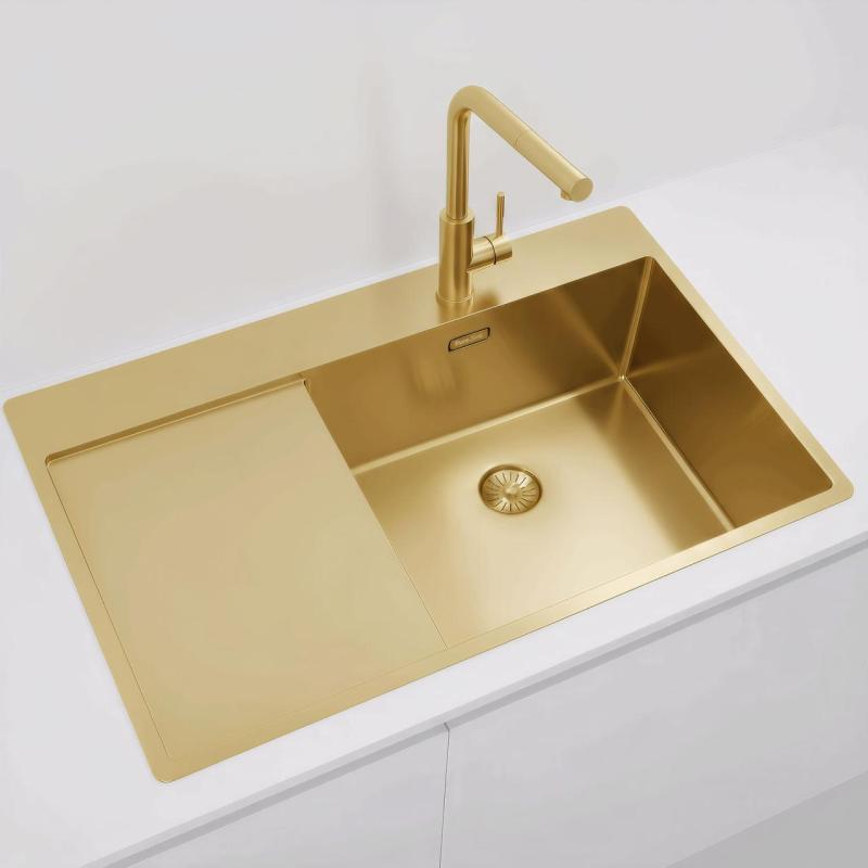 Pure.Sink Exclusivo Arany mosogató csapteleppel és csepegtető részleggel 86x52 cm Tapwing jobboldal PEX5086RT-60
