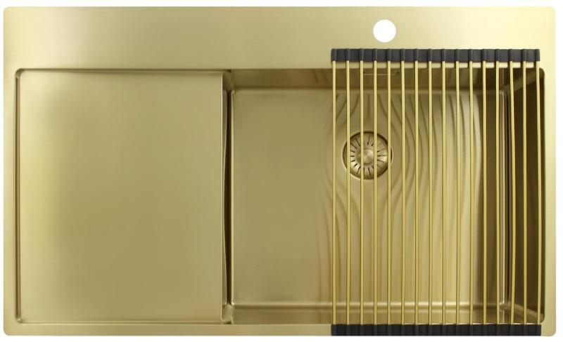 Pure.Sink Exclusivo Arany mosogató csapteleppel és csepegtető részleggel 86x52 cm Tapwing jobboldal PEX5086RT-60