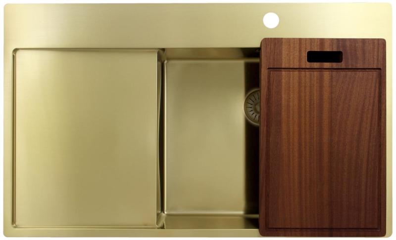 Pure.Sink Exclusivo Arany mosogató csapteleppel és csepegtető részleggel 86x52 cm Tapwing jobboldal PEX5086RT-60