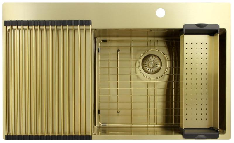 Pure.Sink Exclusivo Arany mosogató csapteleppel és csepegtető részleggel 86x52 cm Tapwing jobboldal PEX5086RT-60