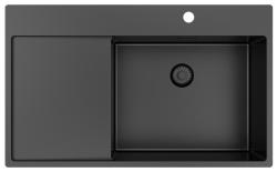 Pure.Sink Exclusivo Gun Metal mosogató csapteleppel és csepegtető részzel 86x52 cm Tapwing jobb oldali PEX5086RT-61