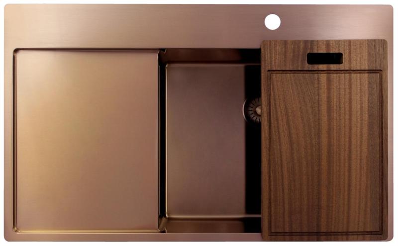 Pure.Sink Exclusivo Réz mosogató csapteleppel és csepegtető résszel 86x52 cm Jobboldali csaptelep PEX5086RT-62