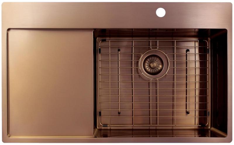 Pure.Sink Exclusivo Réz mosogató csapteleppel és csepegtető résszel 86x52 cm Jobboldali csaptelep PEX5086RT-62