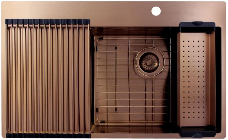 Pure.Sink Exclusivo Réz mosogató csapteleppel és csepegtető résszel 86x52 cm Jobboldali csaptelep PEX5086RT-62