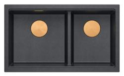 Quadri Newport II Dupla Antracit Gránit Felületi Mosogató 76x45 cm Réz dugóval 1208971359