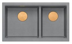 Quadri Newport II Dupla Szürke Gránit Felületre Szerelhető Mosogató 76x45 cm Réz Dugóval 1208971360