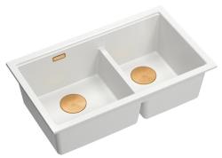 Quadri Newport II Dupla Fehér Gránit Aláépíthető Mosogató 702 x 390 mm Réz dugóval 1208971373