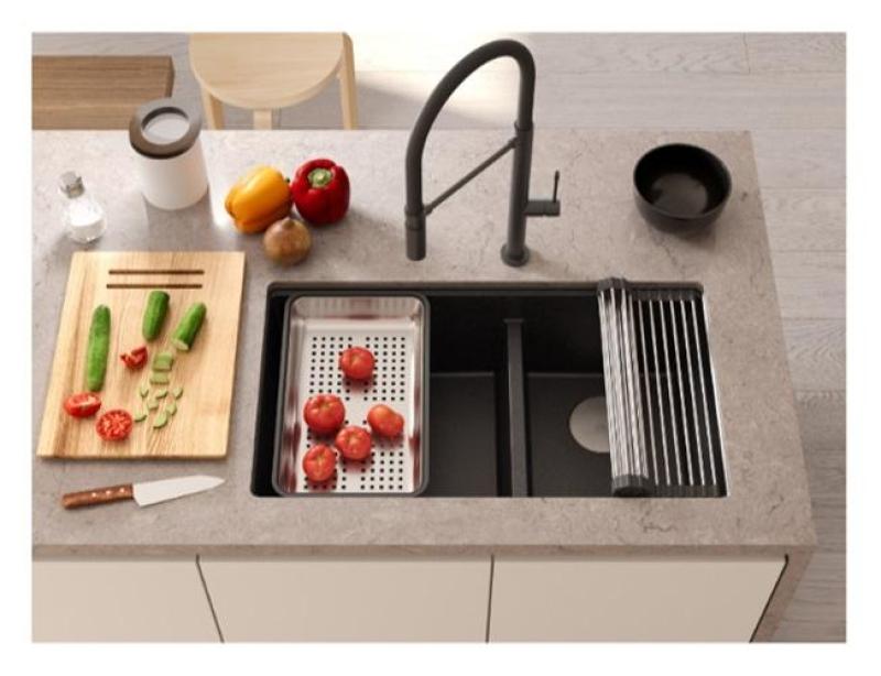 Quadri Newport II Dupla Fehér Gránit Aláépíthető Mosogató 702 x 390 mm Réz dugóval 1208971373