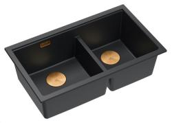 Quadri Newport II Dupla Fekete Gránit Alulról Szerelhető Mosogató 702 x 390 mm Réz dugóval 1208971376