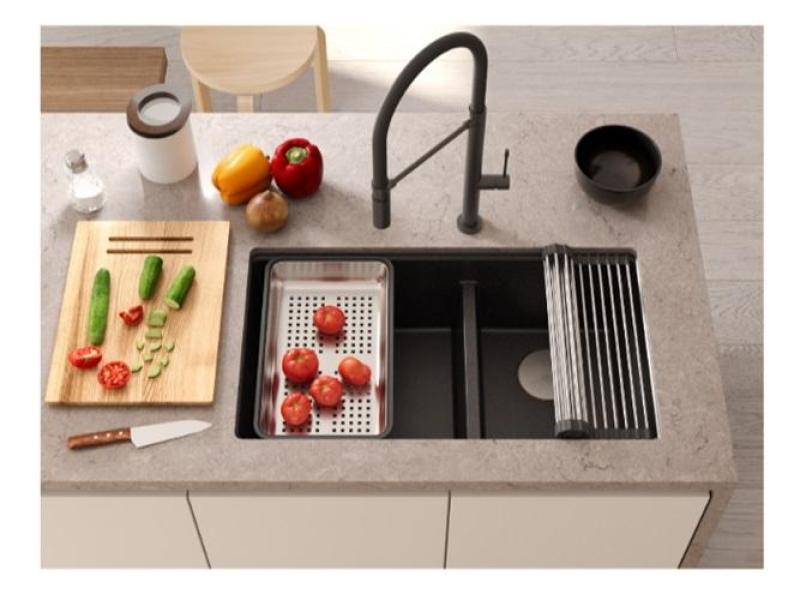Quadri Newport II Dupla Taupe Granit Alulról Szerelhető Mosogató 702 x 390 mm Réz Dugóval 1208971377